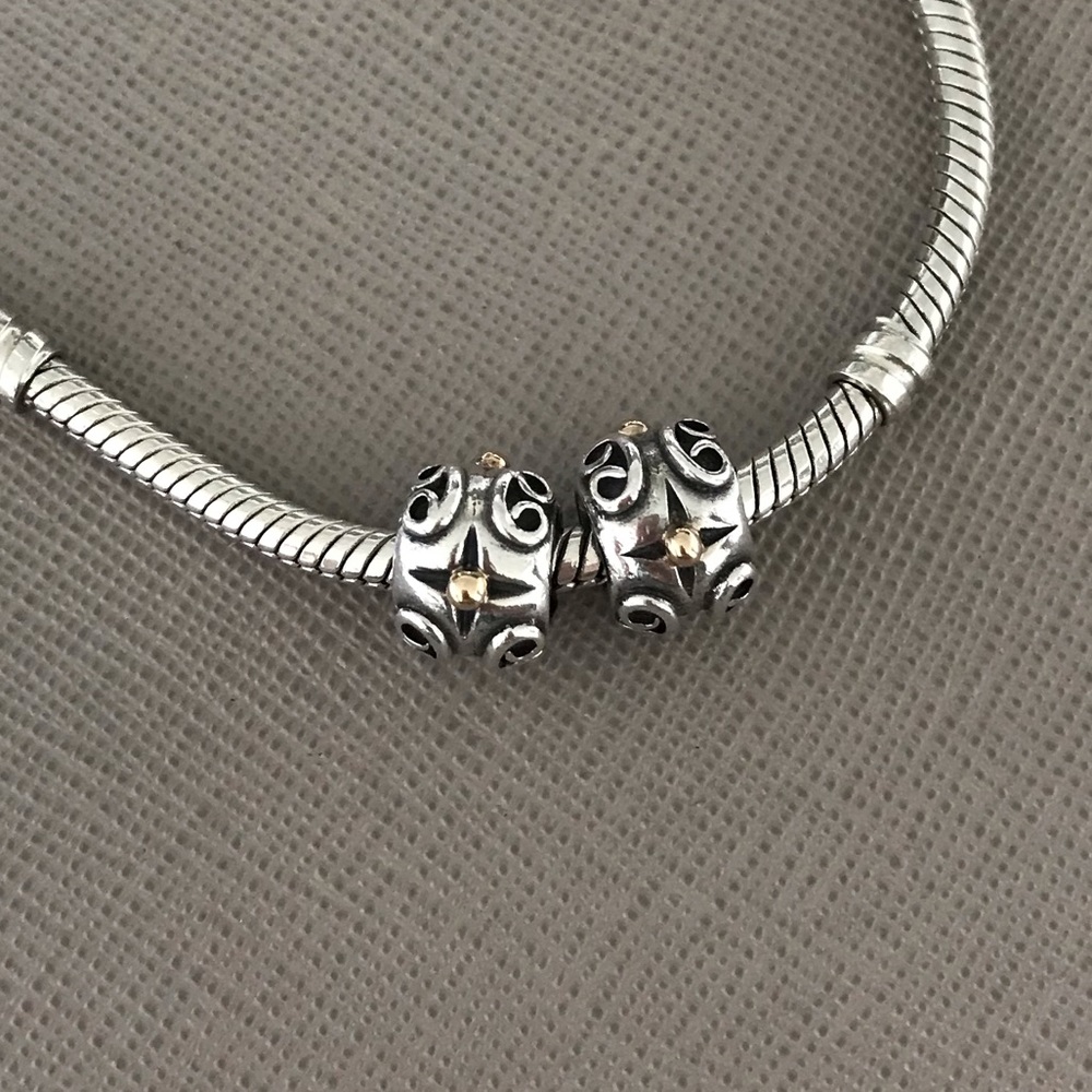 2 Retired Pandora Victorian with Gold Ball Charms